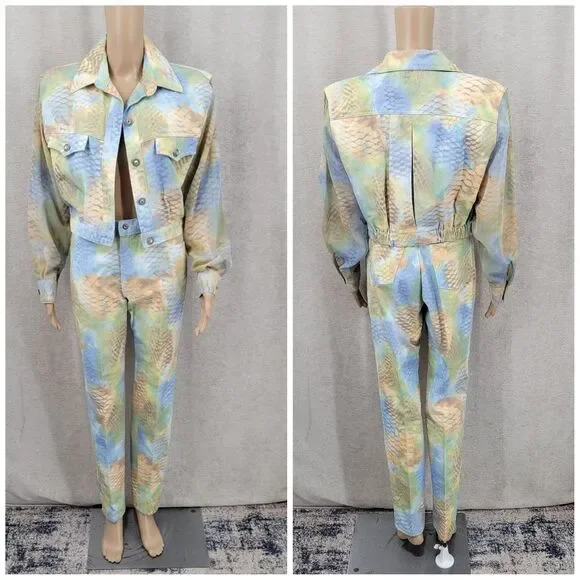 Opal Vintage Denim Abstract Snakeskin Colorful Denim Jacket & Jeans Matching Set - Picture 13 of 16